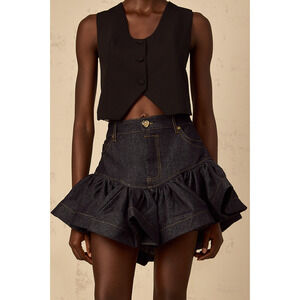 Miss Rosier Mini Skirt Small Denim Florence Ruffled Frill Denim Indigo Blue Y2K